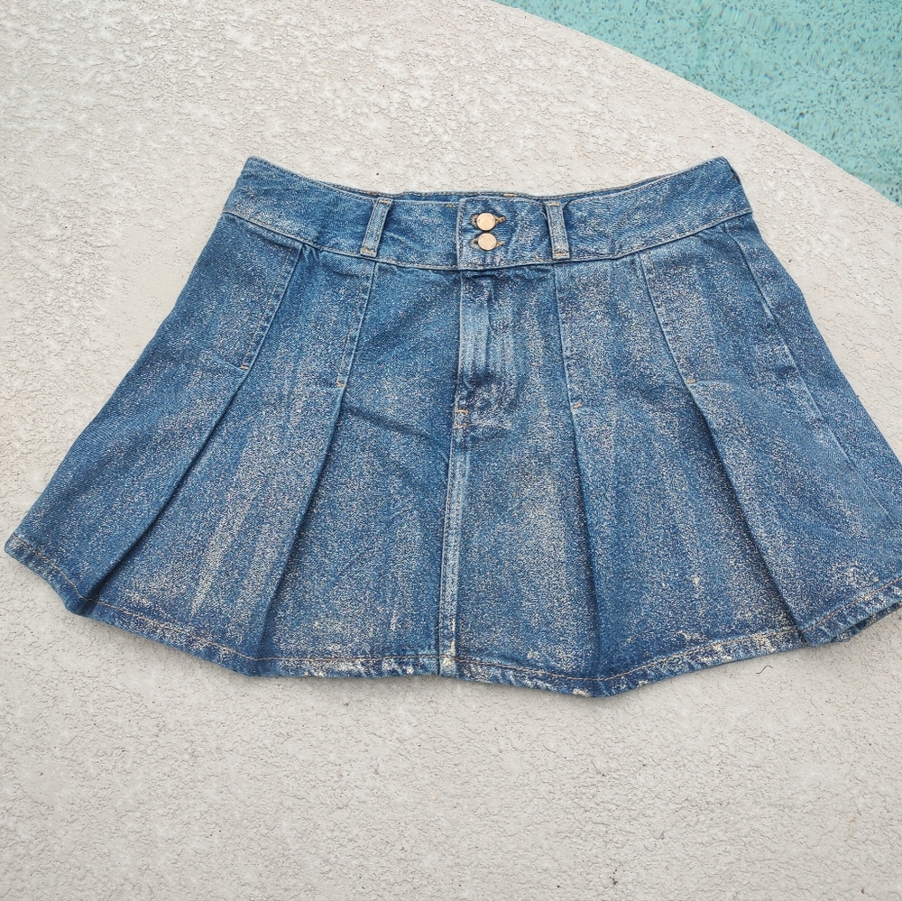 Zara Denim Gold Glitter Mini Skirt - Picture 9 of 13